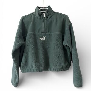 Puma Dark Green Half-Zip Sherpa Pullover